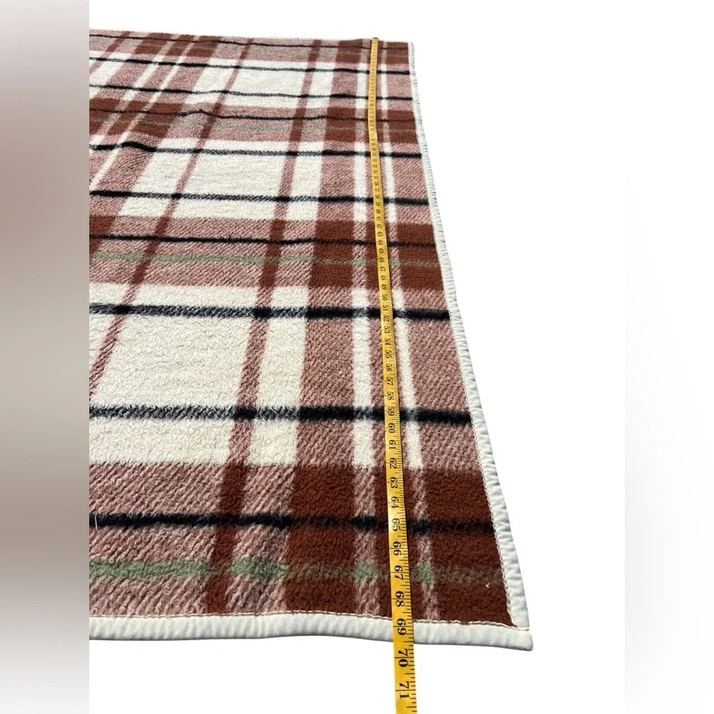 VTG Biederlack Made in USA Plush Plaid Fleece Brown Cabin Camping Blanket 70x55”